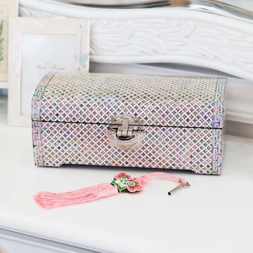 Seven-Treasures Mother-of-Pearl Jewelry Box (2-Tier Rolling, 27cm) - Work by Park In-ho