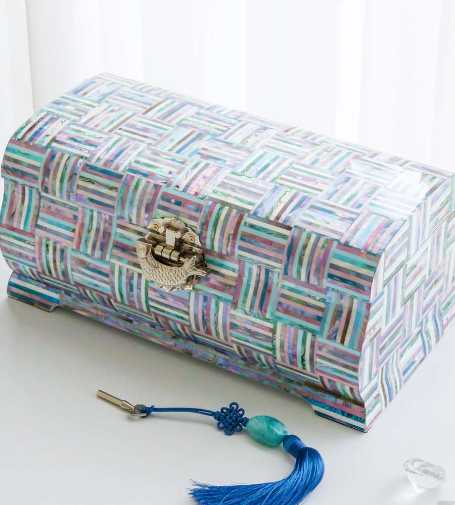 Rainbow Two-Tier Mother-of-Pearl Lacquerware Jewelry Box 30cm, Premium Nacre Inlay Work by Park In-ho
