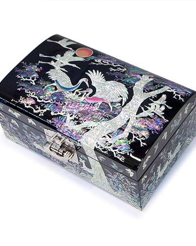 高級螺鈿漆器 月学 松 貝殻 2段 ジュエリーボックス
