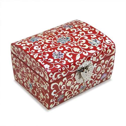 Premium Nacre Lacquerware Scrolling Arabesque 2-Tier Jewelry Box (Red) - Work by Jang Tae-bok