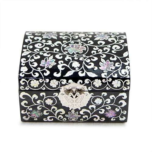Premium Mother-of-Pearl Lacquerware Scrolling Pattern 2-Tier Abalone Jewelry Box (Black) - Work by Jang Tae-bok