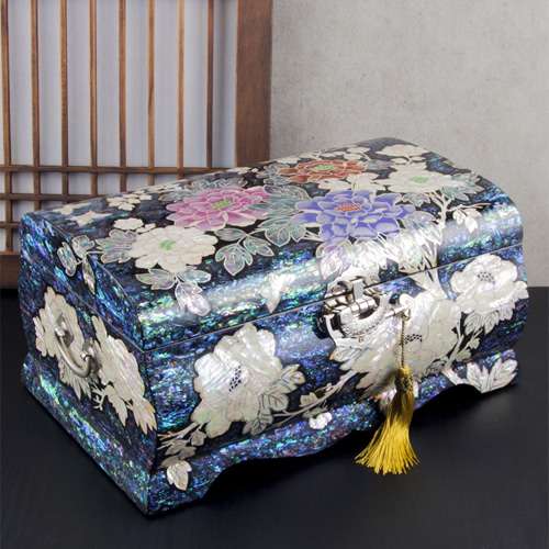 Peony Flower Blue Mother-of-Pearl 2-Tier Jewelry Box (Large) - Park In-ho