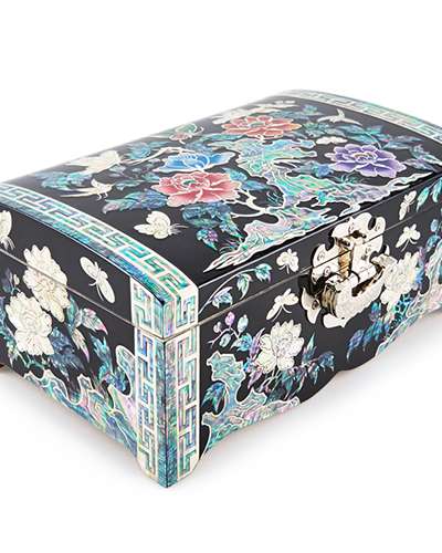 牡丹 直轆轆 螺鈿ジュエリーボックス(8号、黒)