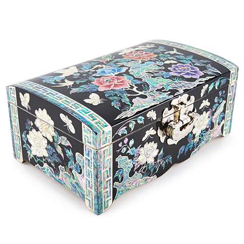 Peony Mother-of-Pearl Jewelry Box (Size 8, Black)