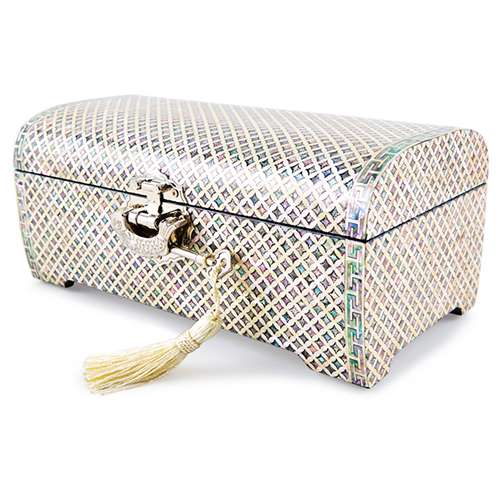 Abalone Shell Jewelry Box with Seven Treasures Pattern (2-Tier Rotating, 24cm) - Work by Park In-ho