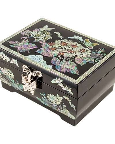 紫陽花 螺鈿ジュエリーボックス(黒色、1段)