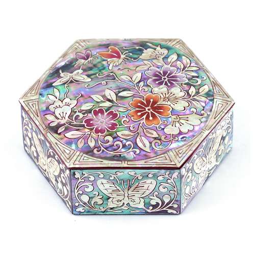 Flower Butterfly Small Hexagonal Box (Red)