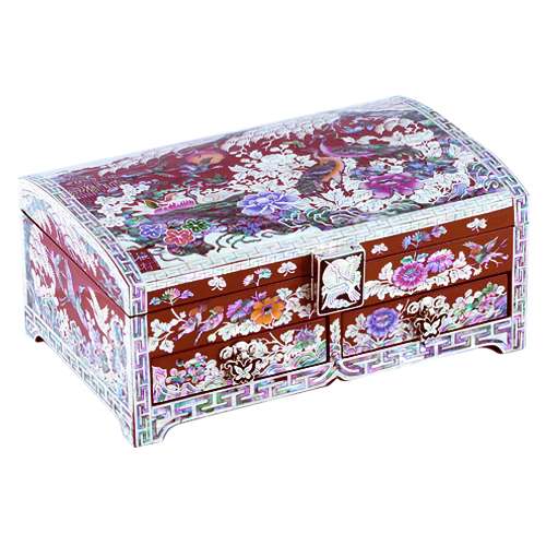 Song-Hak Two-Tier Embroidered Jewelry Box (Red) - Kim Young-man's Work 21cm