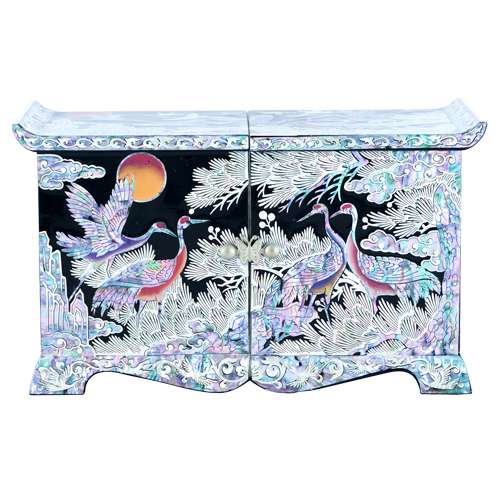 Pine and Crane Embroidered Drawer Tile-Shaped Double Jewelry Box (Large)