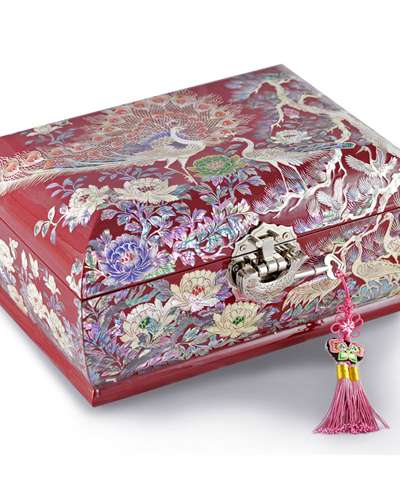 孔雀 3段ローリング宝石箱(赤)-キム・ヨンファン 小 24センチ