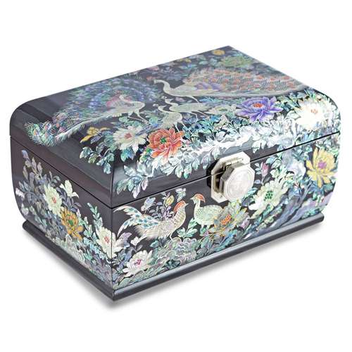Peacock 3-Tier Rolling Jewelry Box (Black) - Kim Yong-gwan Medium 30cm