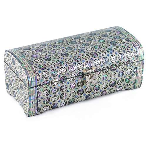 Floral Pattern Butterfly Handle Two-Tier Rolling Left Jewelry Box—Park In-ho Artwork