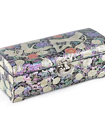 牡丹花と鶴 2段転がり左宝石箱 -朴仁浩作品