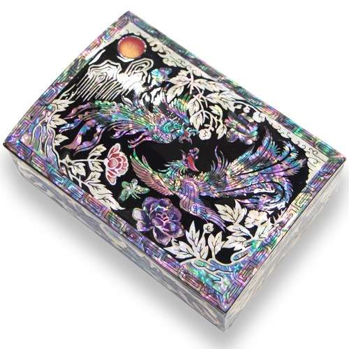 Mother-of-Pearl Business Card Holder - Oh Myung-ho Collection (Phoenix, Black)