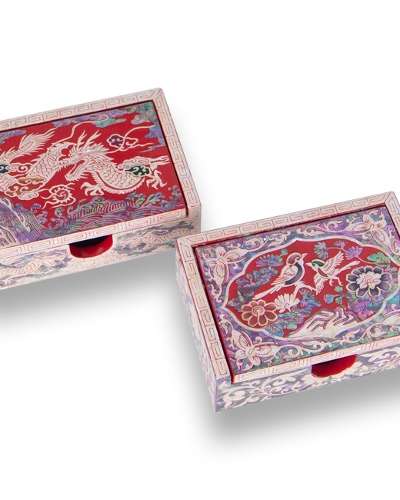 直角縁螺鈿名刺入れ 赤色 (龍、花鳥) - オミョンホ作品