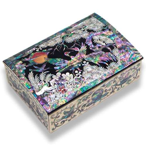 Mother-of-Pearl Business Card Holder - Oh Myung-ho Work (Pine and Crane Black Edition)