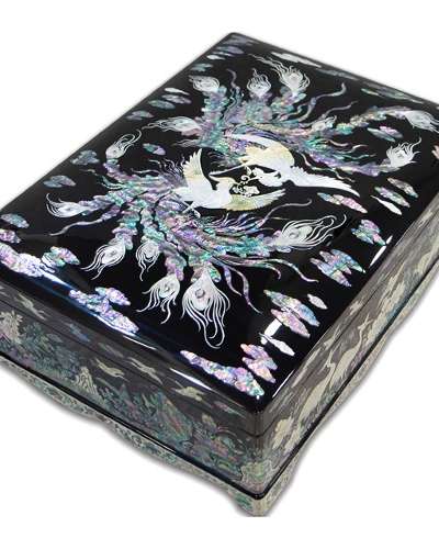 高級螺鈿漆器 鳳凰 貝殻書類箱