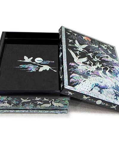 高級螺鈿漆器 十長生 群鶴図 貝細工 書類箱