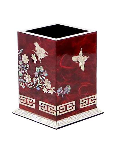 螺鈿漆器 韓紙 ペンスタンド - 赤色