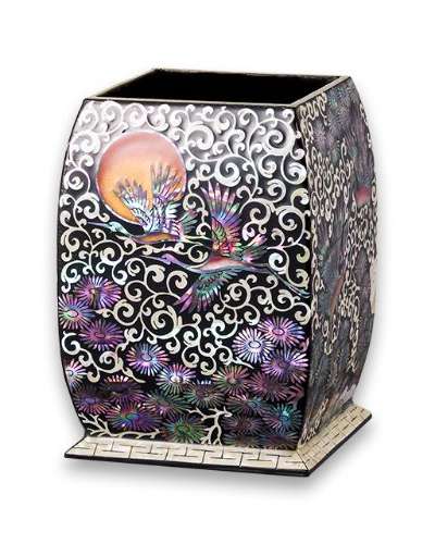 螺鈿漆器 草花 松鶴 貝殻 ペン立て