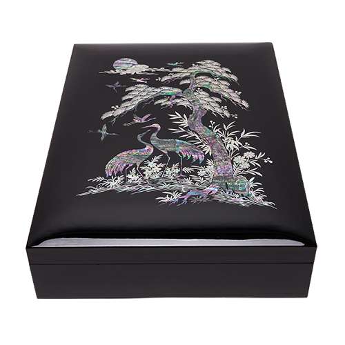 Glossy Pine and Crane Document Box
