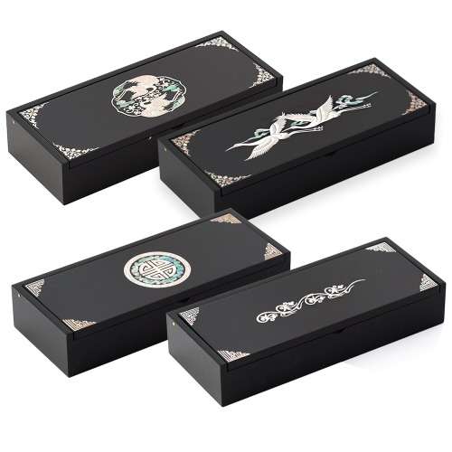 Inlay Auto-Opening Pen Case (Dual Cranes, Cloud Cranes, Geometric Pattern, Arabesque Design)