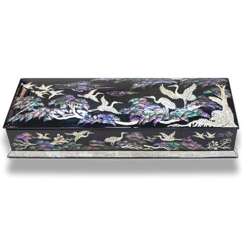 Glossy Pine and Crane Mother-of-Pearl Automatic Writing Instrument Case