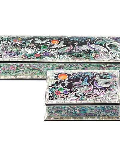 松鶴刺繍名刺・筆記具セット(黒)-キム・ヨンマン作品