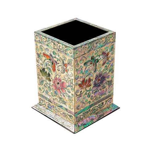 Peony Butterfly Square Pencil Holder