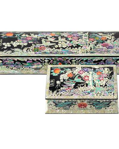 梅花刺繍名刺入れ・筆入れ(黒)セット—キム・ヨンマン作品