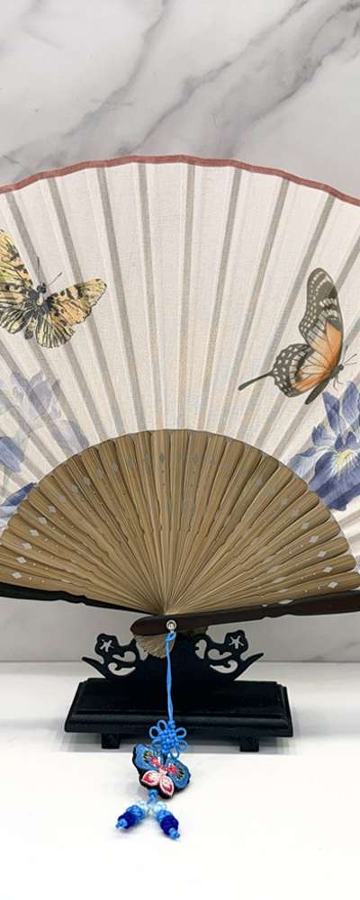 Korean Bamboo Silk Folding Fan Traditional Souvenir Foreign Gift
