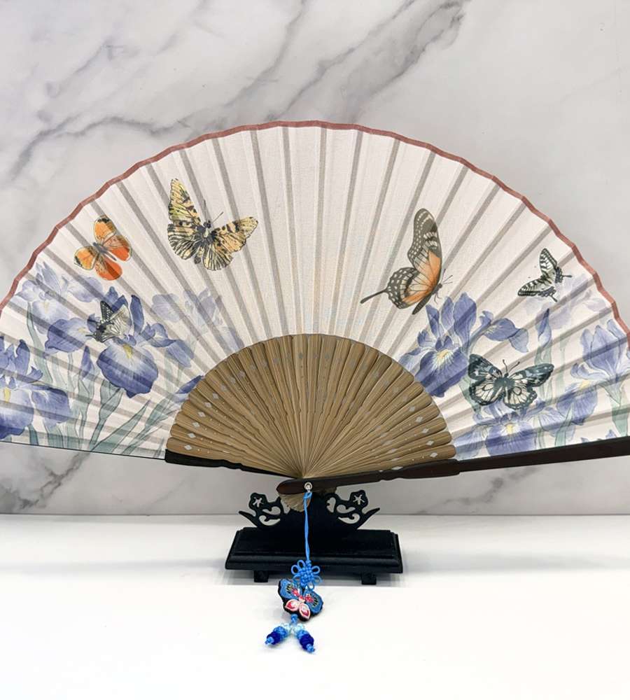 Korean Bamboo Silk Folding Fan Traditional Souvenir Foreign Gift