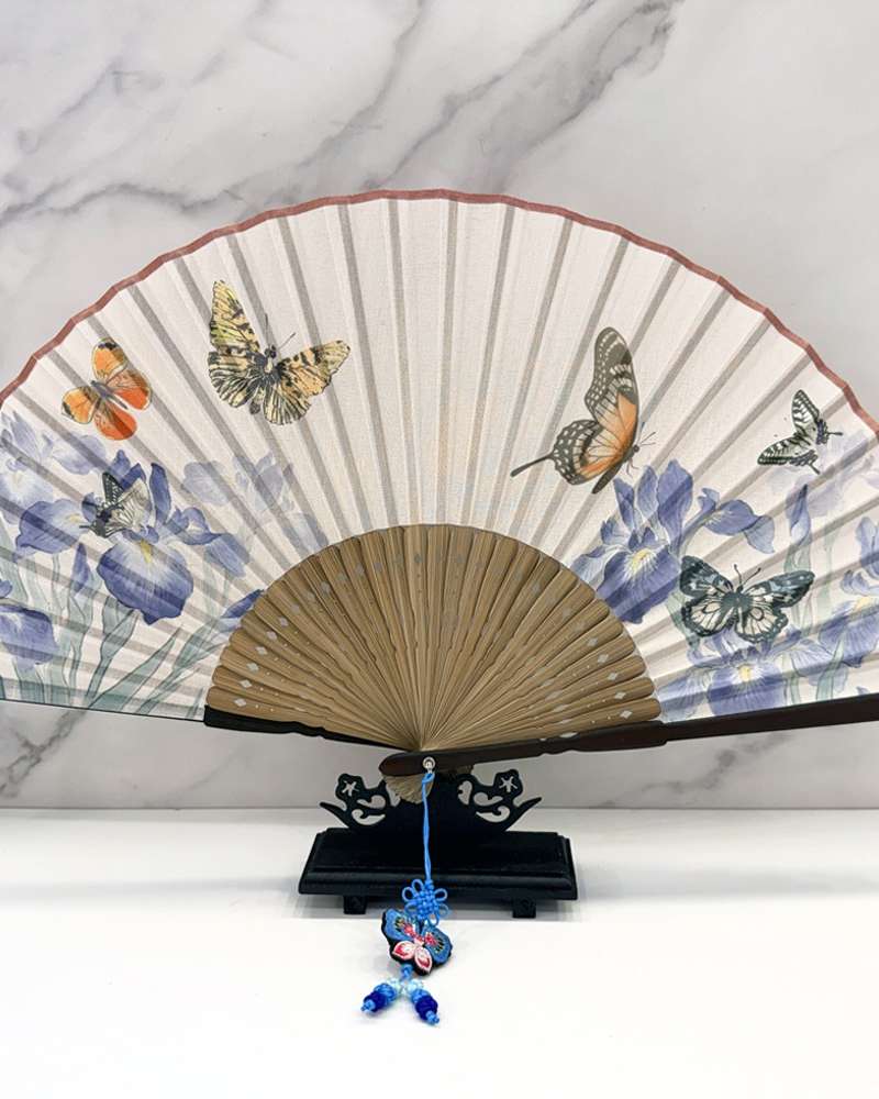 Korean Bamboo Silk Folding Fan Traditional Souvenir Foreign Gift