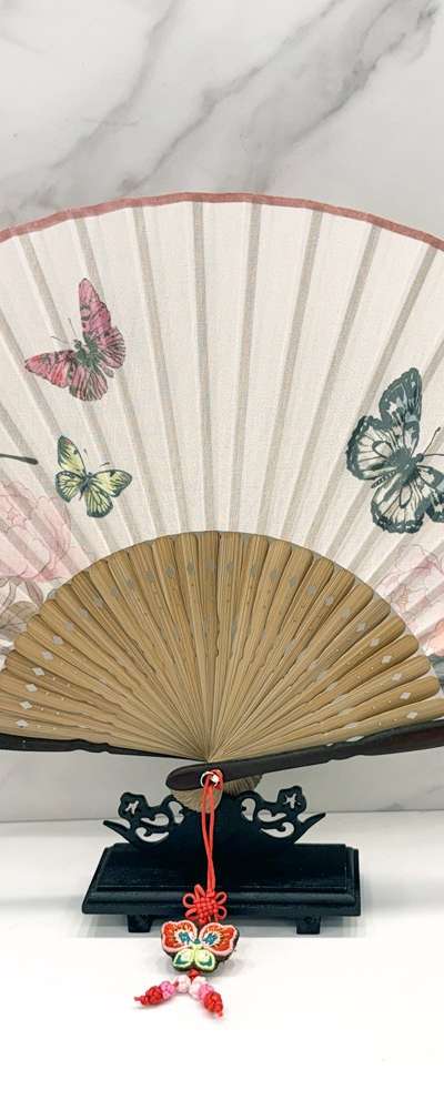Korean Bamboo Silk Folding Fan - Traditional Souvenir, Gift for Foreigners