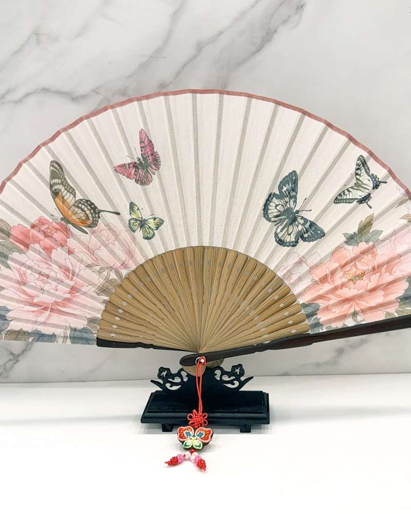 Korean Bamboo Silk Folding Fan - Traditional Souvenir, Gift for Foreigners
