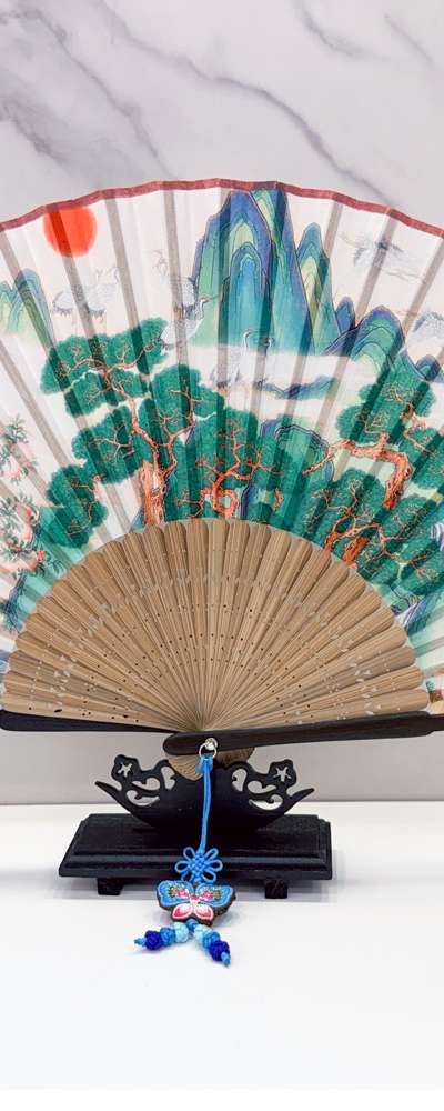 Korean Bamboo Silk Folding Fan Traditional Souvenir Foreign Gift