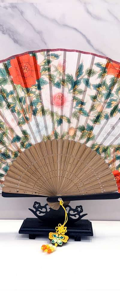 Korean Bamboo Silk Folding Fan Traditional Souvenir Foreign Gift