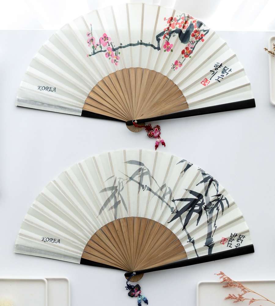 Korean Traditional Bamboo Silk Folding Fan - Korea Souvenir Gift for International Visitors