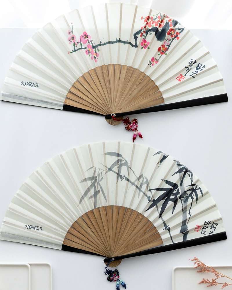 Korean Traditional Bamboo Silk Folding Fan - Korea Souvenir Gift for International Visitors