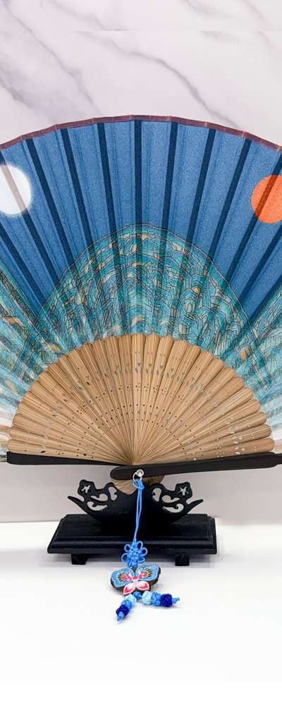 Korean Bamboo Silk Folding Fan Traditional Souvenir Foreign Gift