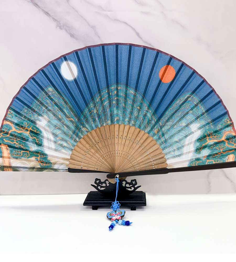 Korean Bamboo Silk Folding Fan Traditional Souvenir Foreign Gift