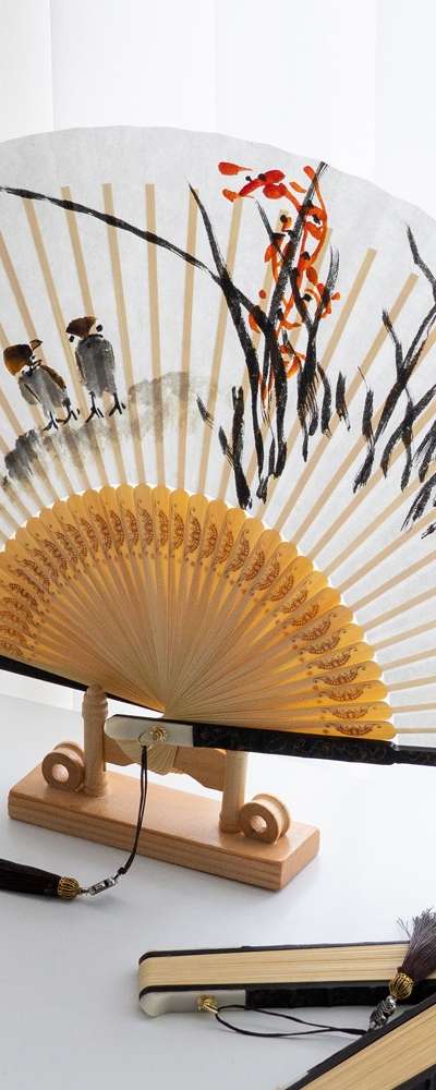 Hand-Painted Orchid Blackwood Carved Traditional Fan by Nam Jung Park Sang-ok