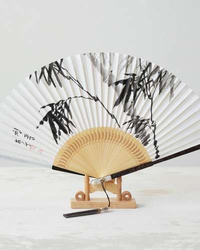 Handwritten Black Bamboo and Ebony Carved Traditional Fan - Bamboo (by Park Sang-ok Nam-jung)