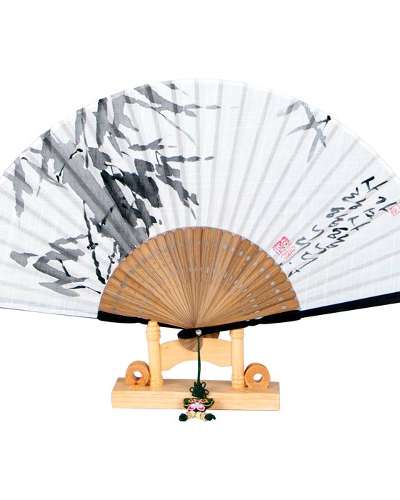 Premium Mosi Silk Fan with Handwritten Calligraphy and Good Words (Bamboo) - Includes Tassel and Fan Case