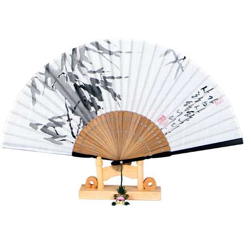 Premium Mosi Silk Fan with Handwritten Calligraphy and Good Words (Bamboo) - Includes Tassel and Fan Case
