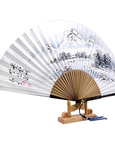 Handwritten Ohjukseon Landscape Painting Fan - Winter (Traditional Fan by Namjeong Park Sang-ok)