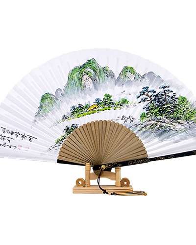 Handwritten Black Bamboo Fan with Summer Landscape Painting - Traditional Fan (Namjeong Park Sang-ok)