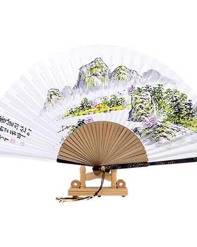 直筆 烏竹扇 山水画-春 伝統扇（南丁 朴尚玉）