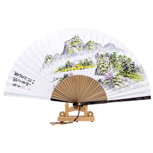 Handwritten Landscape Ink Painting - Spring Traditional Bamboo Fan (Namjeong Park Sang-ok)