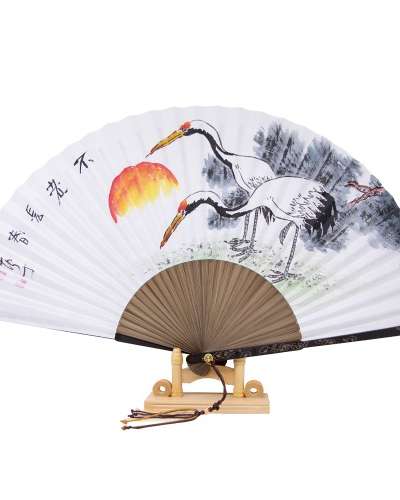 親筆 黒竹扇 日と鶴 伝統扇（南亭 朴尚玉）